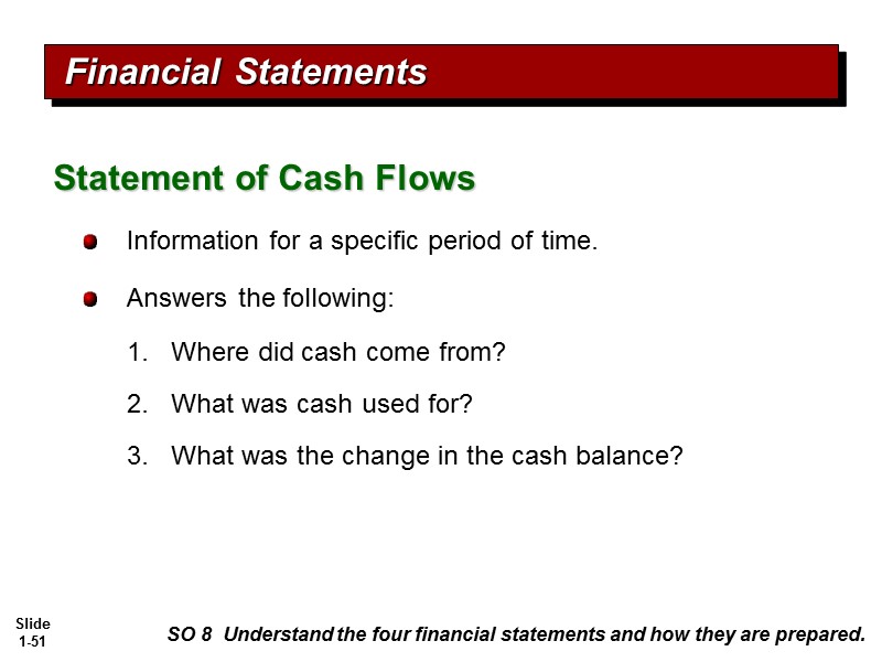 Financial Statements Information for a specific period of time. Answers the following: Where did